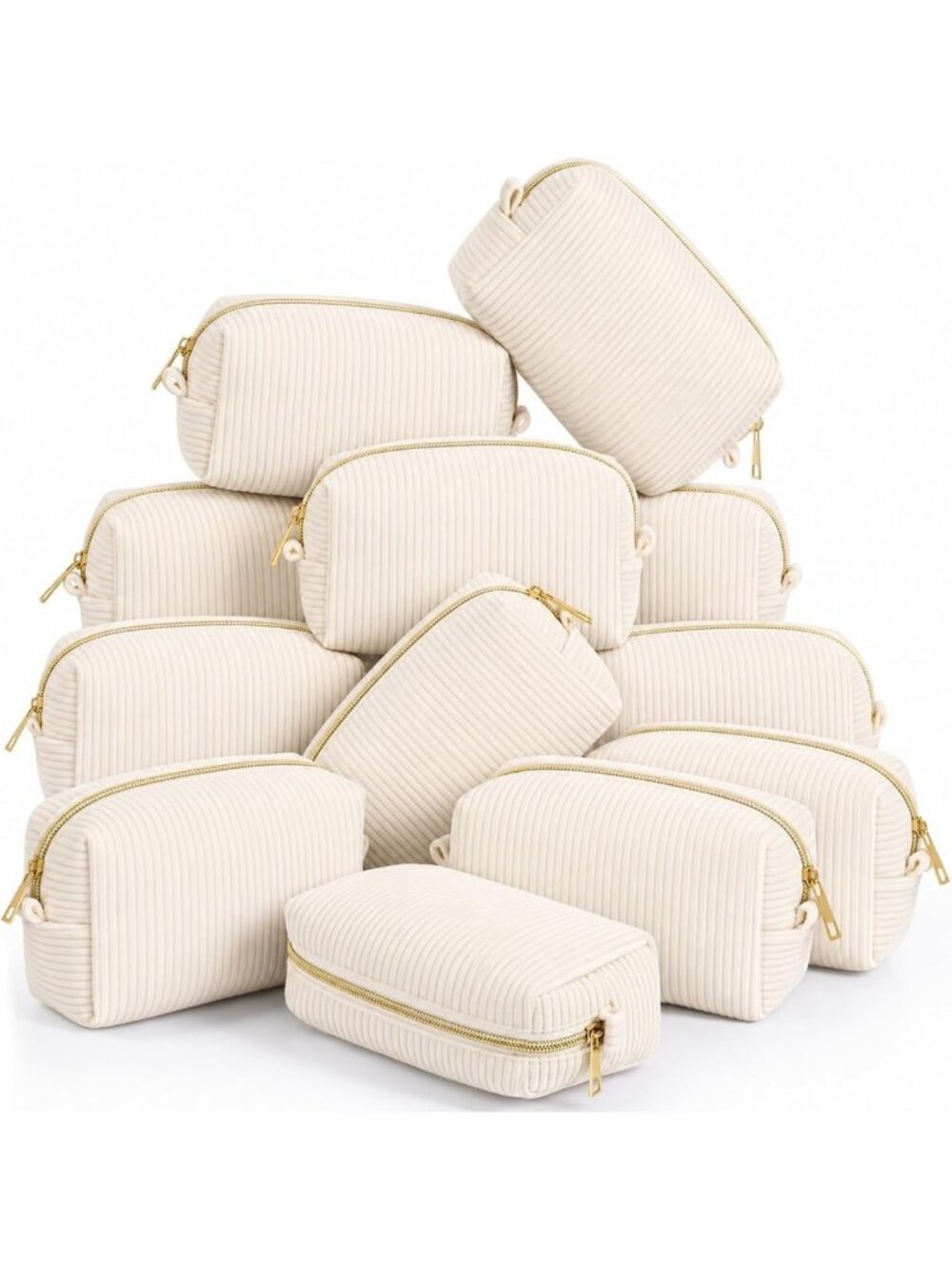 12-Piece Corduroy Makeup Bag Set | Cute Travel Toiletry Organizer & Cosmetic